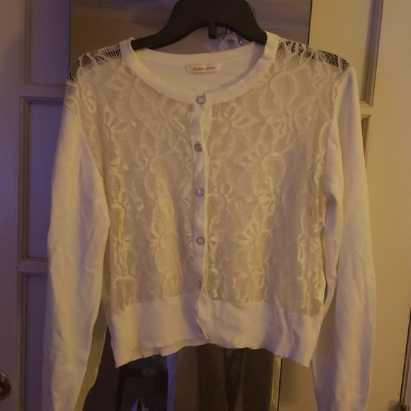 Womans lightweight white lace front cardigan - Picture 1 of 3